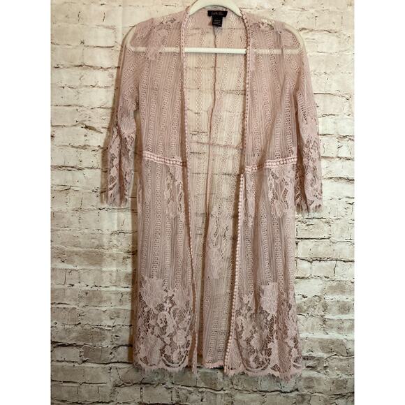 Lolla Rose Kimono Top Womens Medium Coquette All Over Lace Open Front Boho - Picture 1 of 12
